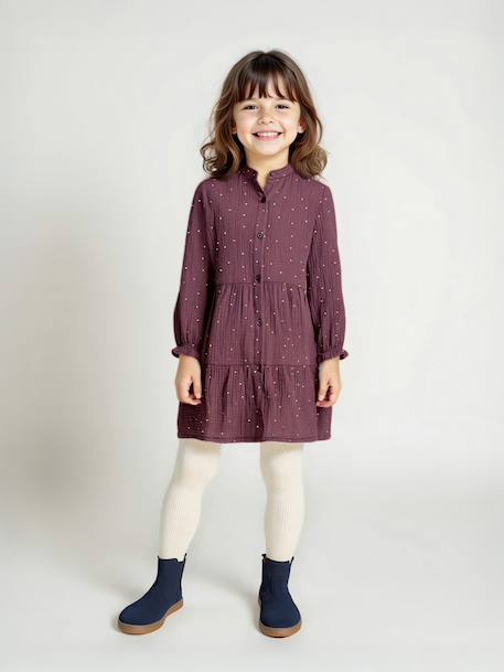 Fille-Robe fille en gaze de coton imprimée pois irisés