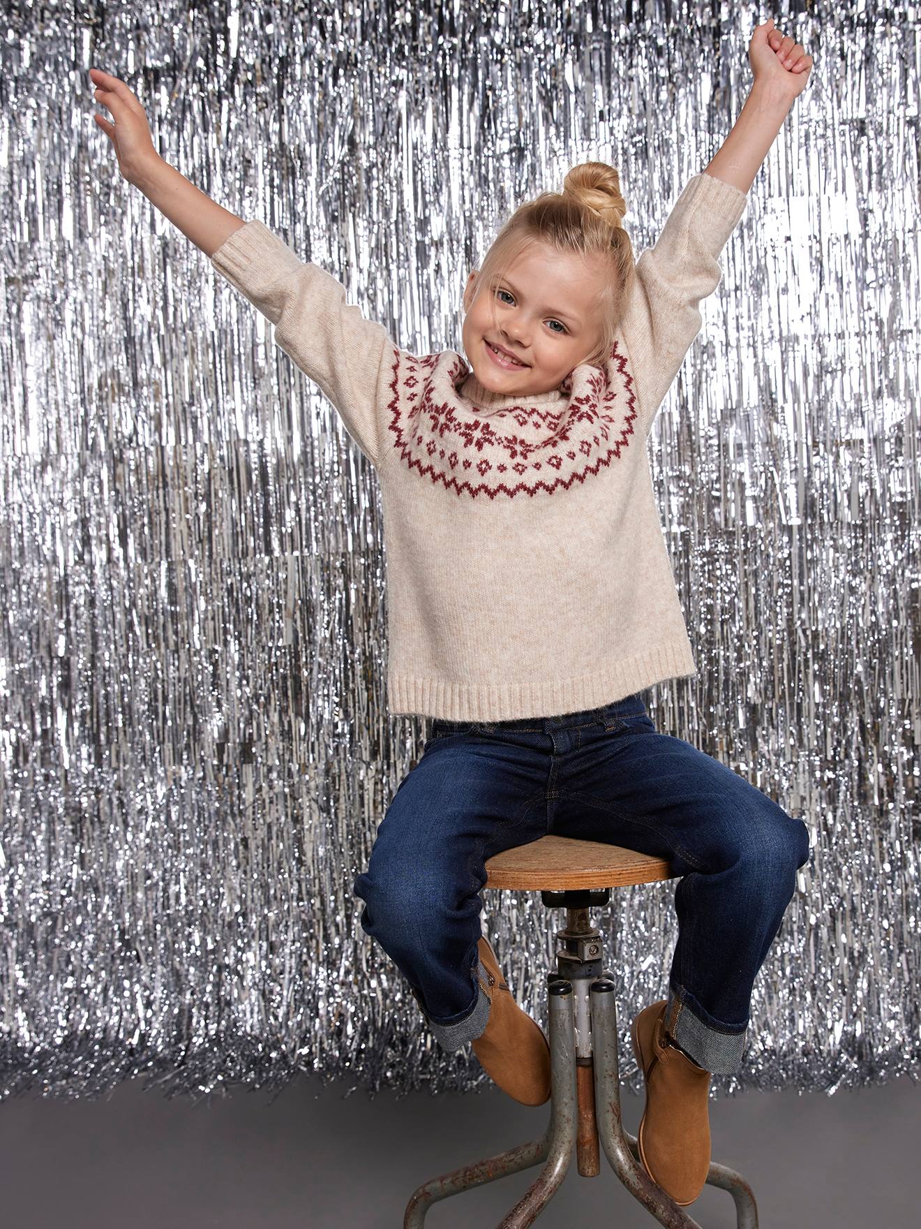 Envie De Fraise Jacquard Trui Gemengd Kerst Capsule Familie Ecru