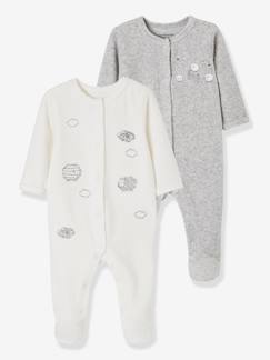 Baby-Pyjama,  overpyjama-Set van 2 fluwelen pyjamapakjes met opening vooraan