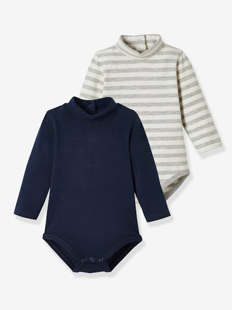 Lot De 2 Bodies Bebe Col Montant Manches Longues Oeko Tex Bleu Navy 19 3923 Light Grey B Bebe