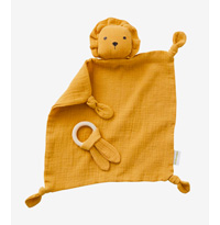 Doudou en gaze de coton + hochet rond - curry