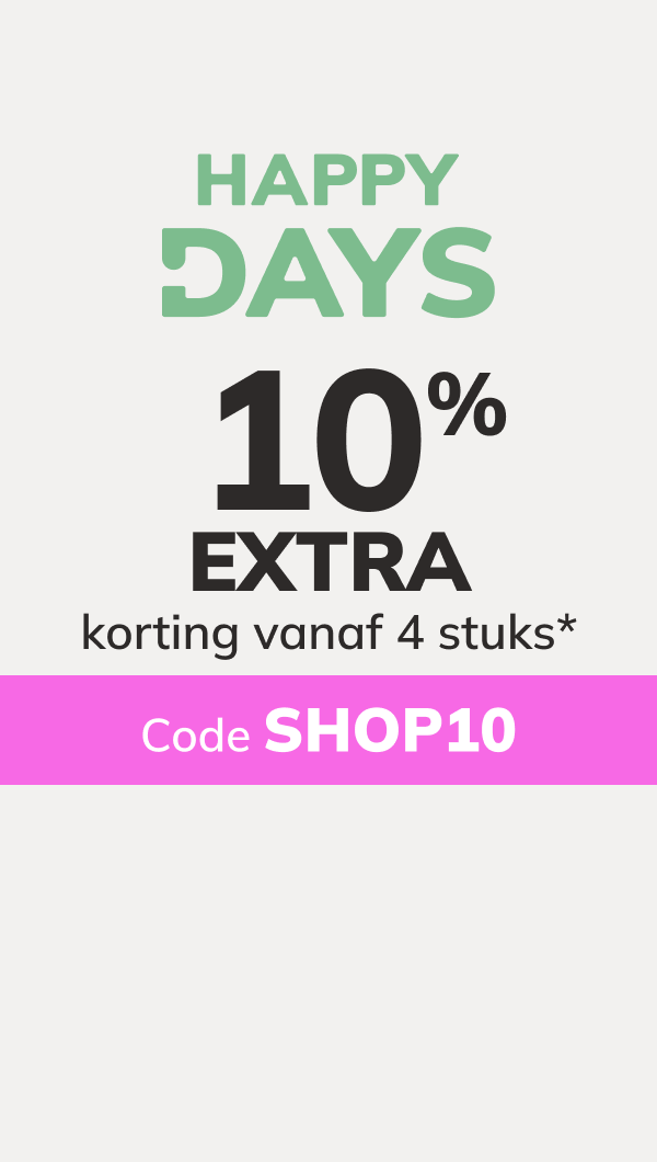 10% EXTRA korting vanaf 4 stuks*. Code: SHOP10