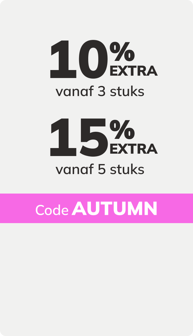 Promotiebanner: -10% extra vanaf 3 of -15% extra vanaf 5 artikelen op de HELE site Code AUTUMN